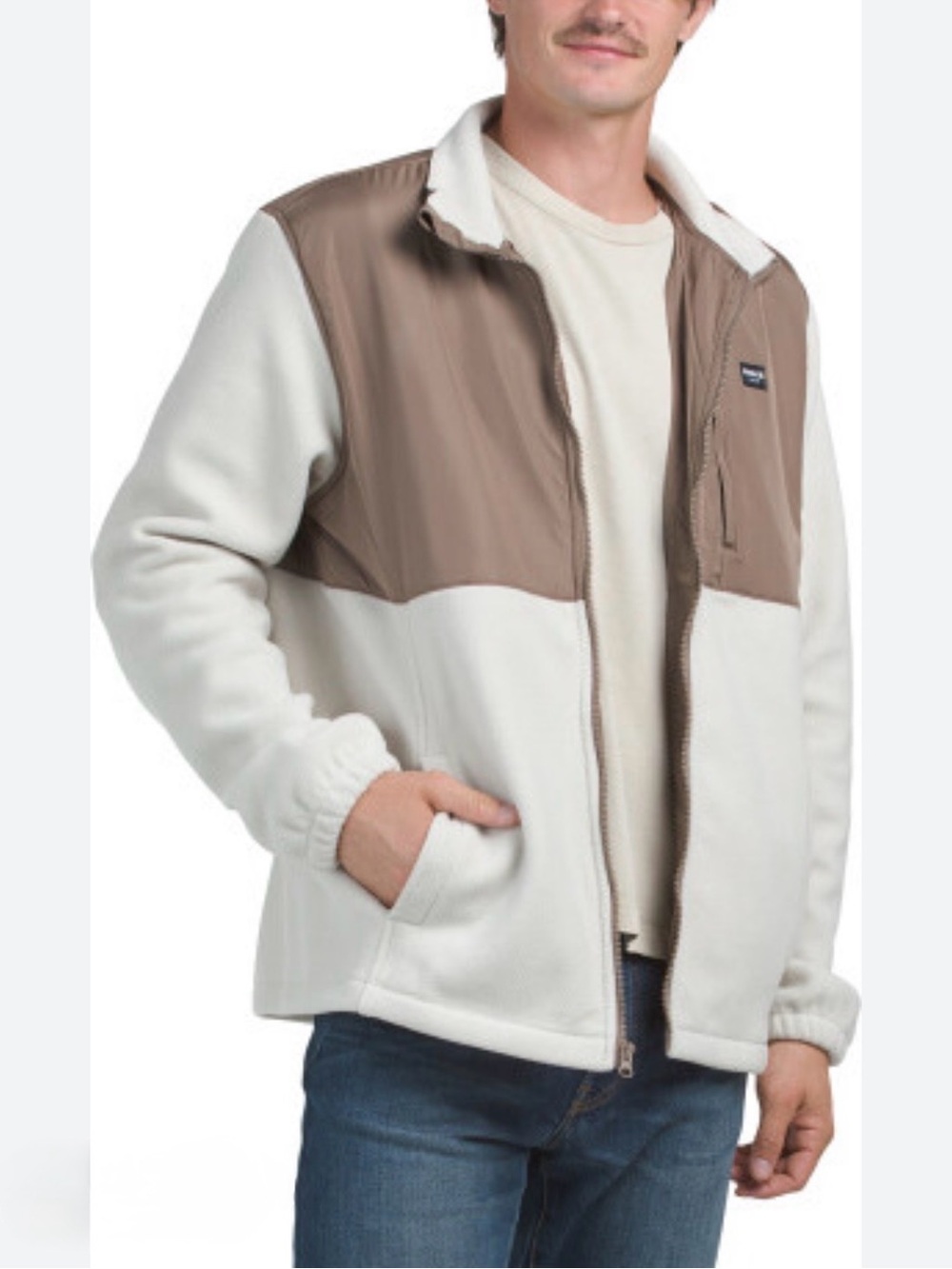 Hurley Mixed Media Fleece Zip-Up Jacket, Bone, size S